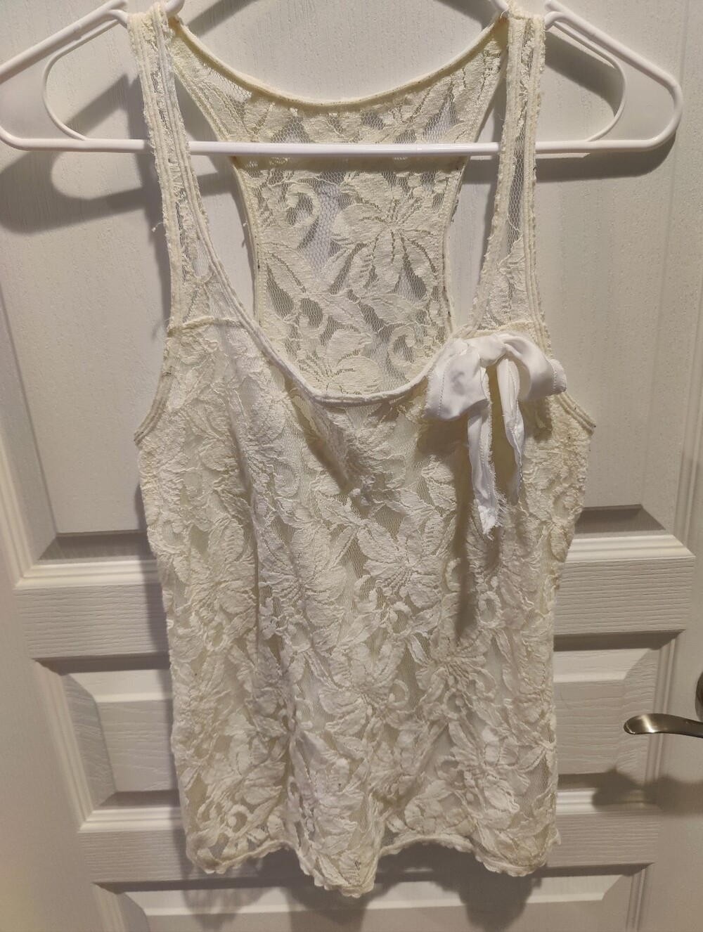 Hollister Lace Bow Off White Tank Top Shirt
